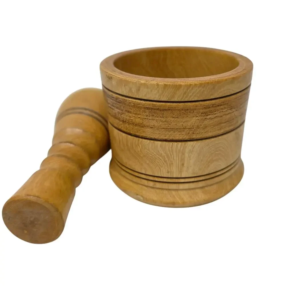 Vintage Wooden Mortar and Pestle Hand Turned Hardwood Kitchen Herb Spice Grinder